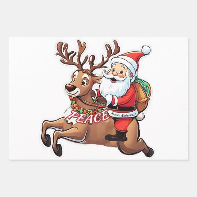 Santa Claus with Gifts of Peace Wrapping Paper Sheets (Front)