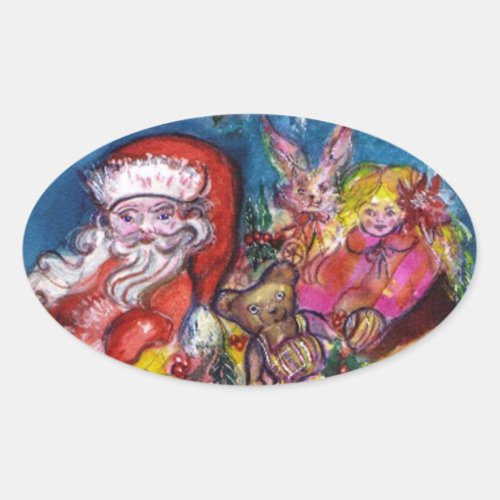 SANTA CLAUS WITH GIFTS OVAL STICKER