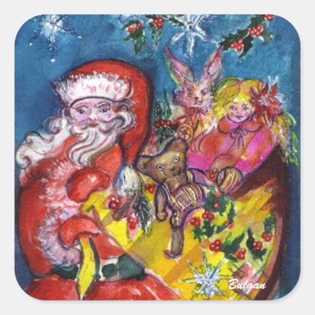 SANTA CLAUS WITH GIFTS SQUARE STICKER (Front)