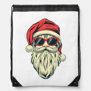 santa claus with glasses drawstring bag