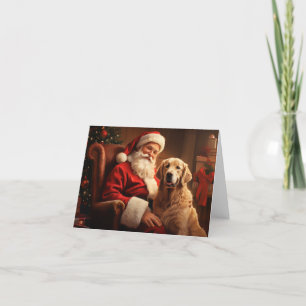 Santa Claus with Golden Retriever Holiday Card