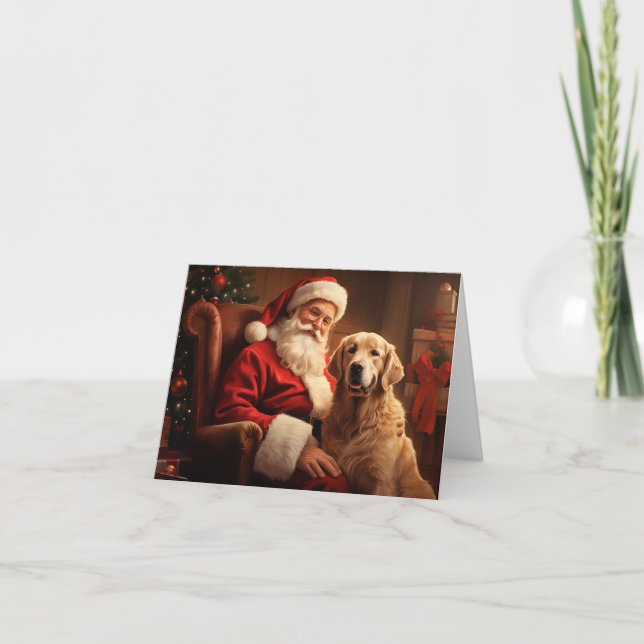 Santa Claus with Golden Retriever Holiday Card (Front)