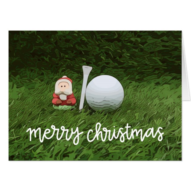 Santa Claus with golf ball and tee Christmas Card (Front Horizontal)