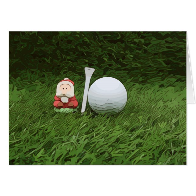 Santa Claus with golf ball and tee Christmas Card (Front Horizontal)