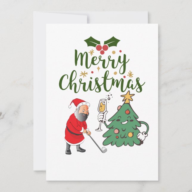 Santa Claus with golf ball Merry Christmas golfer  Holiday Card (Front)