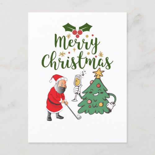 Santa Claus with golf ball Merry Christmas golfer  Holiday Postcard