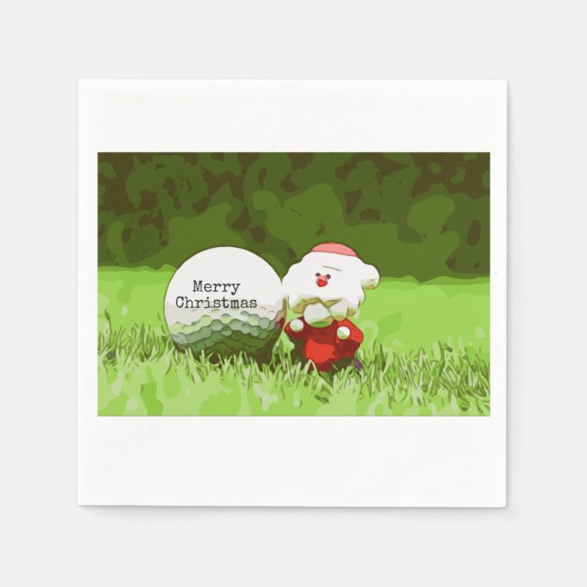 Santa Claus with golf ball Merry Christmas golfer Napkins (Front)