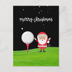 Santa Claus with golf ball on tee Christmas Postcard