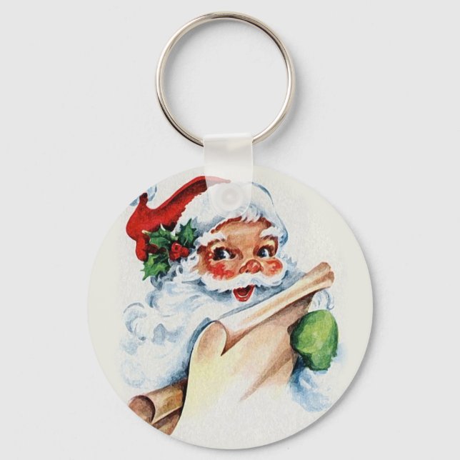 Santa Claus with his Christmas list scroll Keychain (Front)