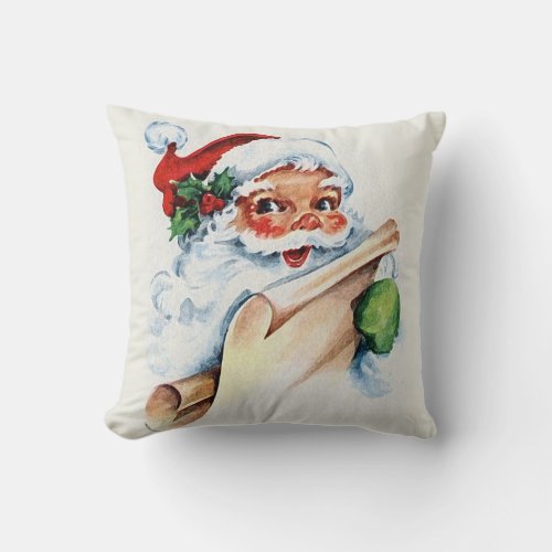 Santa Claus with his Christmas list scroll Throw Pillow