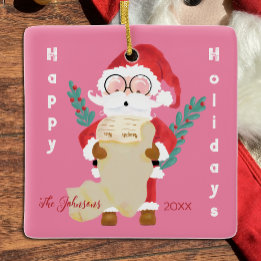 Santa Claus with his List Pink Christmas Ornament