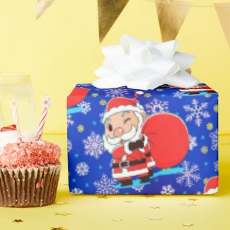 Santa Claus with huge gift bag snowflake Christmas