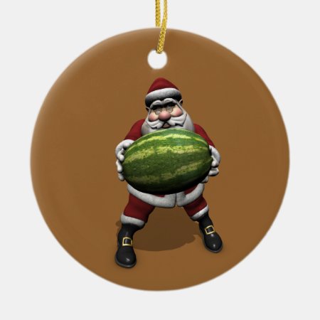 Santa Claus With Huge Watermelon Ceramic Ornament