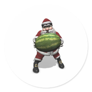 Santa Claus With Huge Watermelon Classic Round Sticker