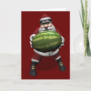 Santa Claus With Huge Watermelon Holiday Card