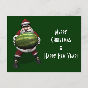 Santa Claus With Huge Watermelon Holiday Postcard