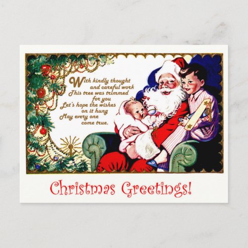 Santa Claus with kids vintage Christmas greeting Postcard