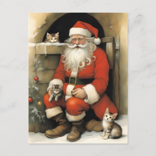 Santa Claus with Kittens Postcard (Front)