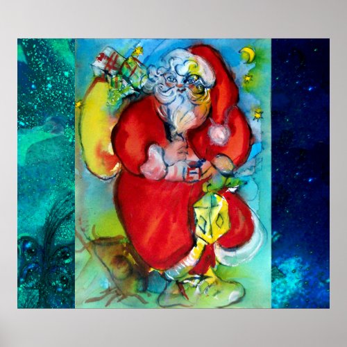 SANTA CLAUS WITH LANTERN IN CHRISTMAS NIGHT POSTER