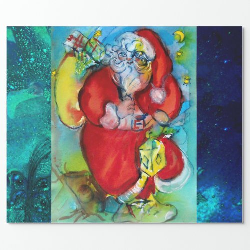 SANTA CLAUS WITH LANTERN IN CHRISTMAS NIGHT WRAPPING PAPER