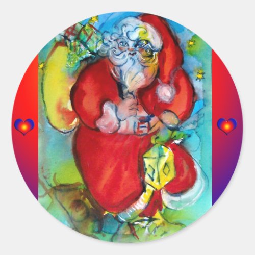 SANTA CLAUS  WITH LANTERN IN THE CHRISTMAS NIGHT CLASSIC ROUND STICKER