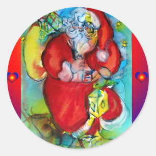 SANTA CLAUS  WITH LANTERN IN THE CHRISTMAS NIGHT CLASSIC ROUND STICKER