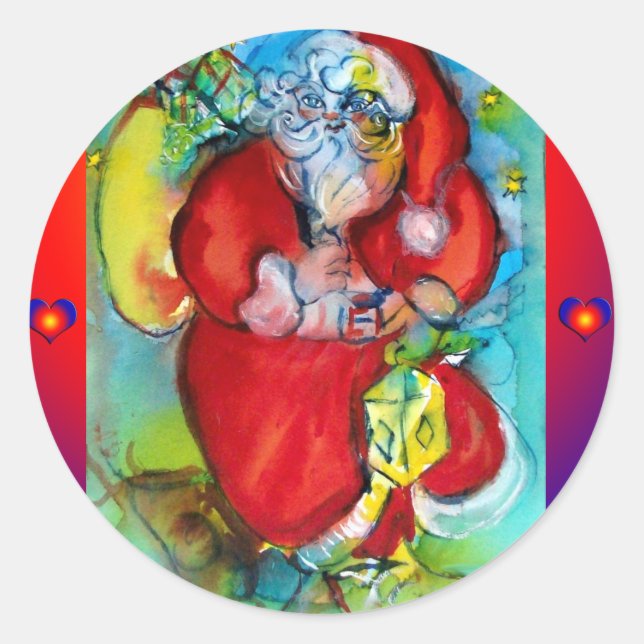 SANTA CLAUS  WITH LANTERN IN THE CHRISTMAS NIGHT CLASSIC ROUND STICKER (Front)