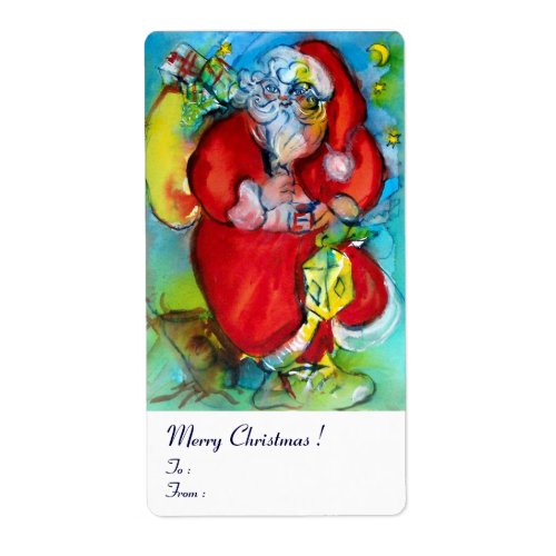 SANTA CLAUS  WITH LANTERN IN THE CHRISTMAS NIGHT LABEL