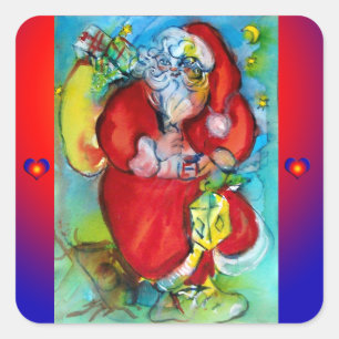SANTA CLAUS WITH LANTERN IN THE CHRISTMAS NIGHT SQUARE STICKER