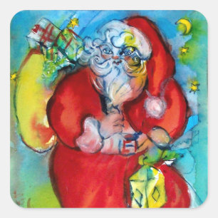 SANTA CLAUS WITH LANTERN IN THE CHRISTMAS NIGHT SQUARE STICKER