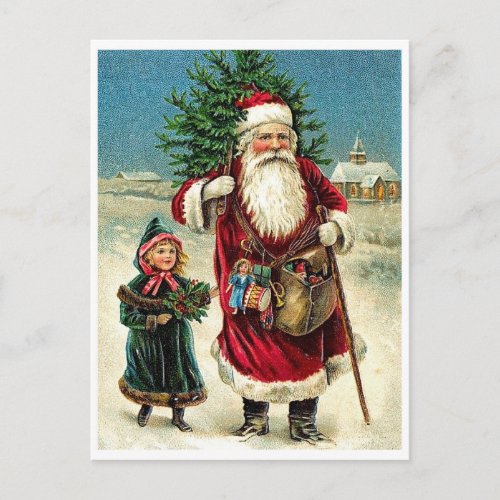Santa Claus with little girl Merry Christmas Postcard