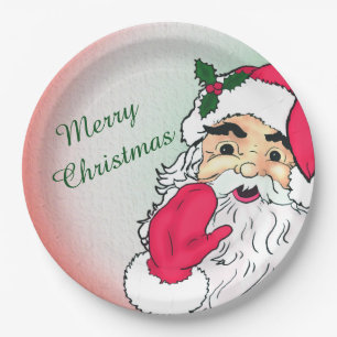 Santa Claus with merry christmas text Paper Plates
