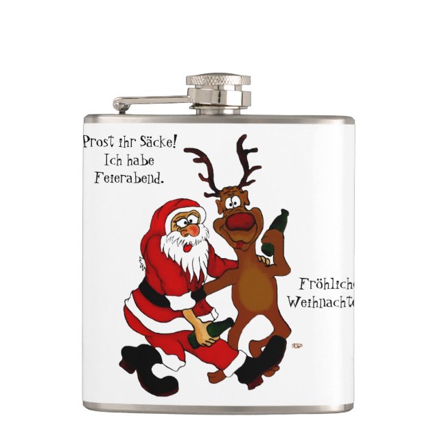 Santa Claus with moose - frohes Fest Flask (Front)