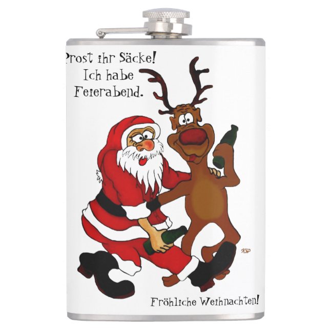 Santa Claus with moose - frohes Fest Flask (Front)