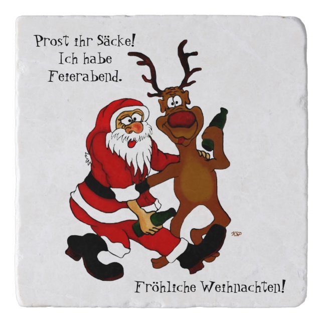 Santa Claus with moose - frohes Fest Trivet (Front)