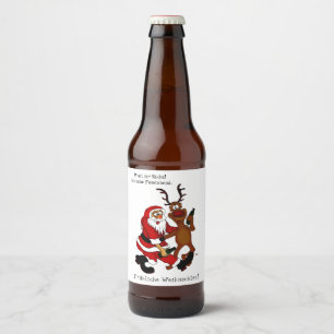 Santa Claus with moose - Happy Christmas Beer Bottle Label