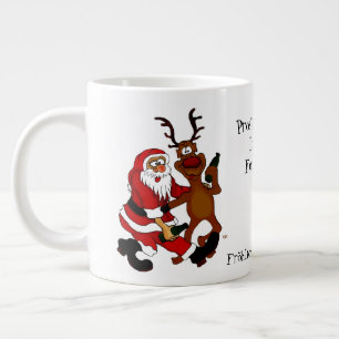 Santa Claus with moose - Happy Christmas Giant Coffee Mug