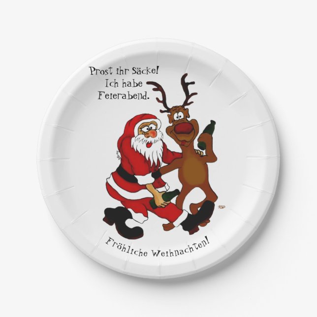 Santa Claus with moose - Happy Christmas Paper Plates (Front)