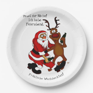 Santa Claus with moose - Happy Christmas Paper Plates