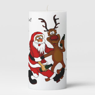 Santa Claus with moose - Happy Christmas Pillar Candle