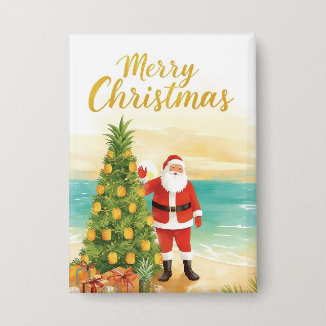 Santa Claus with Pineapple Christmas tree  Button (Front)