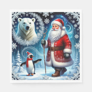 Santa Claus With Polar Bear And Penguin Napkins