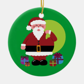 Santa Claus With Presents Ceramic Ornament