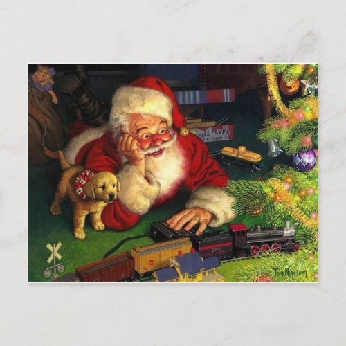Santa Claus With Puppy Holiday Postcard