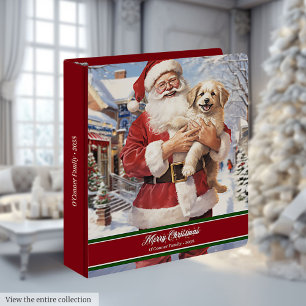 Santa Claus with Puppy Ring Binder Custom Name Art