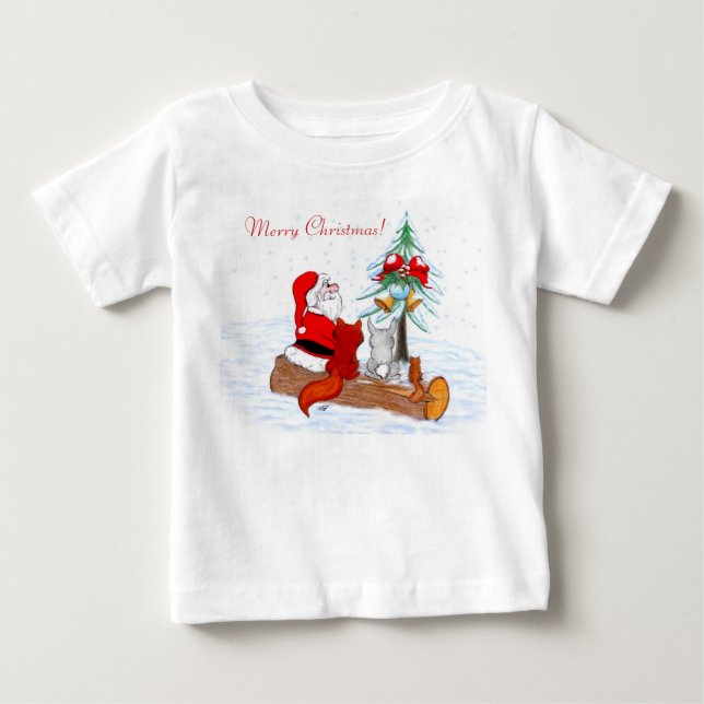 Santa Claus  with Rabbit Fox and Squirrel Baby T-Shirt (Front)