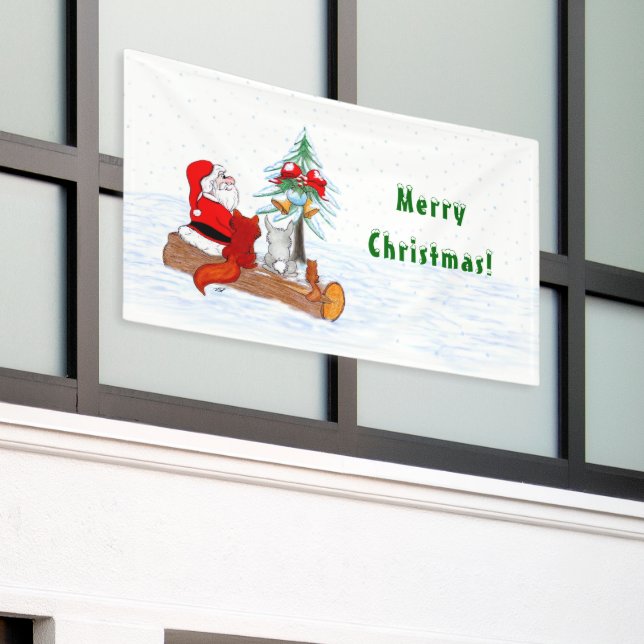Santa Claus with Rabbit Fox and Squirrel Banner (Outside Building)