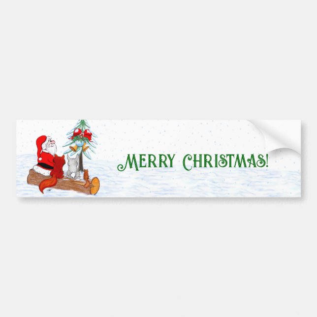 Santa Claus with Rabbit Fox and Squirrel Bumper Sticker (Front)