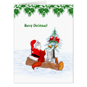 Santa Claus with Rabbit Fox and Squirrel Card