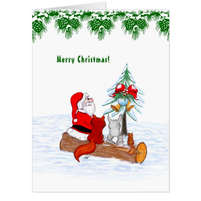 Santa Claus with Rabbit Fox and Squirrel Card (Front)